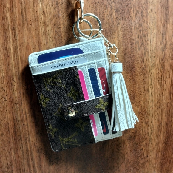 Handbags - Brown and White Card Holder with Tassel
